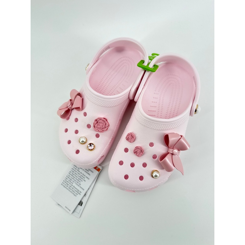 Crocs Classic Shimmer Bow Clog K Bubble Ice Pink Kids Size J2 213104-7DF NEW